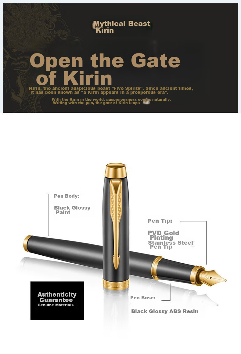 PARKER Fountain Pen Signature Pen Office Personal Gift Custom Birthday Gift Year of the Horse Gift Box IM Pure Black Lively Gold Clip Ink Pen + Starry Gift Box 3