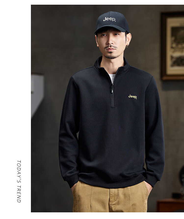 JEEP High-End Stand-Collar Sweatshirt for Men, Spring And Autumn 2026, Loose-Fitting Sports Polo Shirt with Collar, Long-Sleeve T-Shirt Top for Me 17