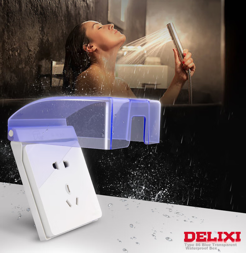 DELIXI Switch Socket Splash-Proof Box, 86-Type Blue Transparent Splash-Proof Box with Plastic Cover 11