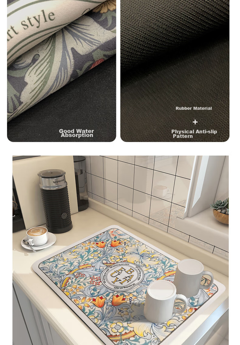 Jingxun Kitchen Countertop Draining Mat, Table Mat, Cup And Bowl Drying Mat, Tea Table Absorbent Cup Mat, Washable Heat Insulation Pad 3