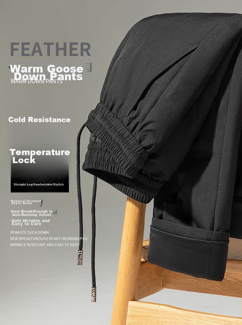 SNOWFLYING Goose down Pants Men's Outdoor Thickened Winter Warm Straight-Leg Casual Trousers Black 170 1
