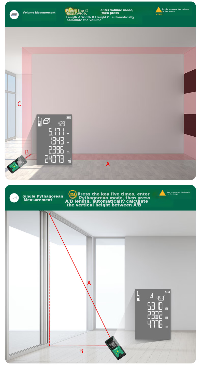 Shida SATA Laser Rangefinder, Handheld Infrared Measuring Ruler, High-Precision Electronic Room Measuring Instrument, D05905A 15
