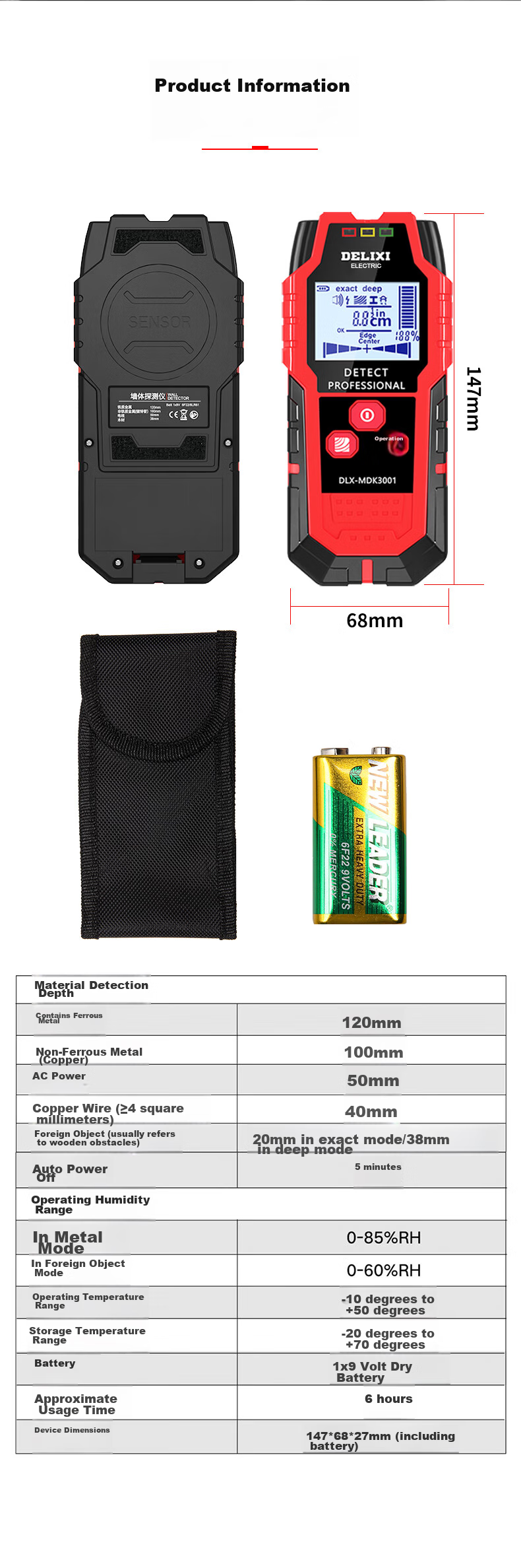 DELIXI ELECTRIC Multifunctional 4-in-1 Wall Detector Metal Circuit Wire Handheld Scanner Rebar Laser 9