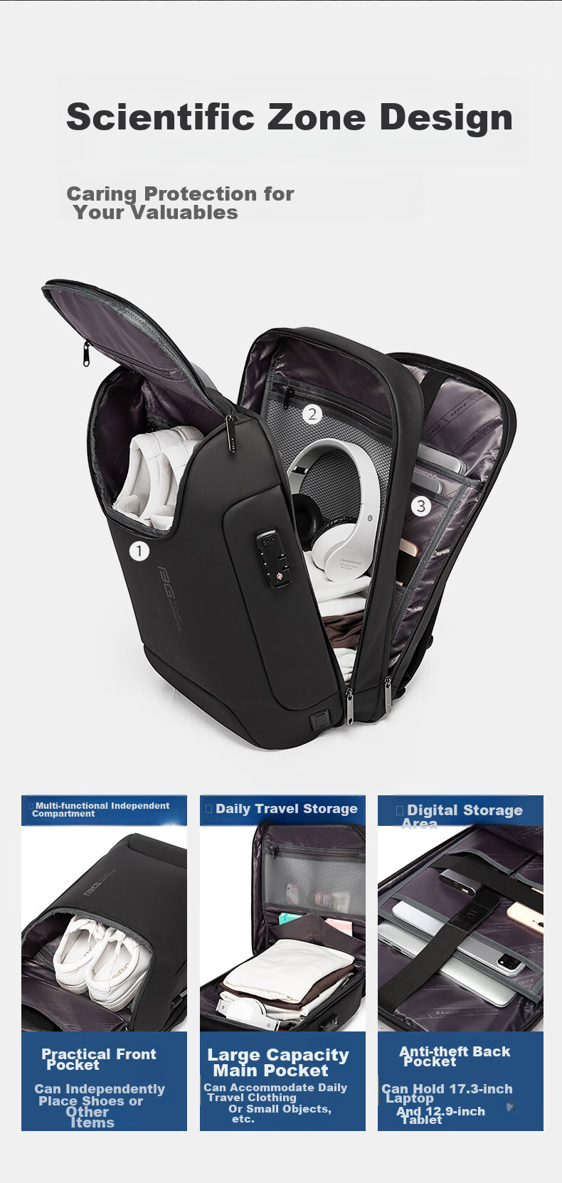 Bange Multifunctional Anti-Theft Laptop Backpack, Business Commute Travel, Wet And Dry Separation, Men's Backpack, 721646 Black 9