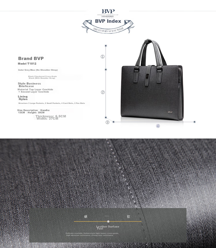 BVP Men's Handbag, Business Briefcase, Cowhide Lock Buckle, Horizontal Style Handbag, Multifunctional Laptop Bag 30