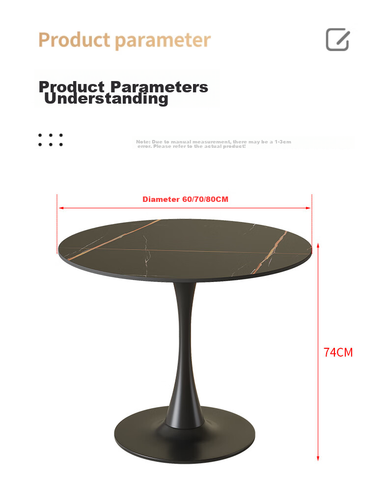 KULIN Rock Slab Dining Table, Round Small Table, Restaurant Coffee Table, Simple Round Office Negotiation Side Table, 60*74cm 17