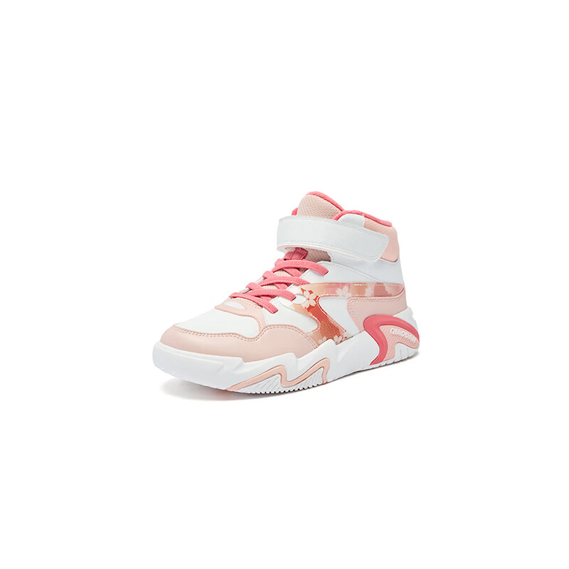 QIAODAN Girls' Fleece-Lined Cotton Shoes Children's Winter Casual Mid-Top Hook-and-Loop Sneakers QIAODAN White/Peach Pink Size 39