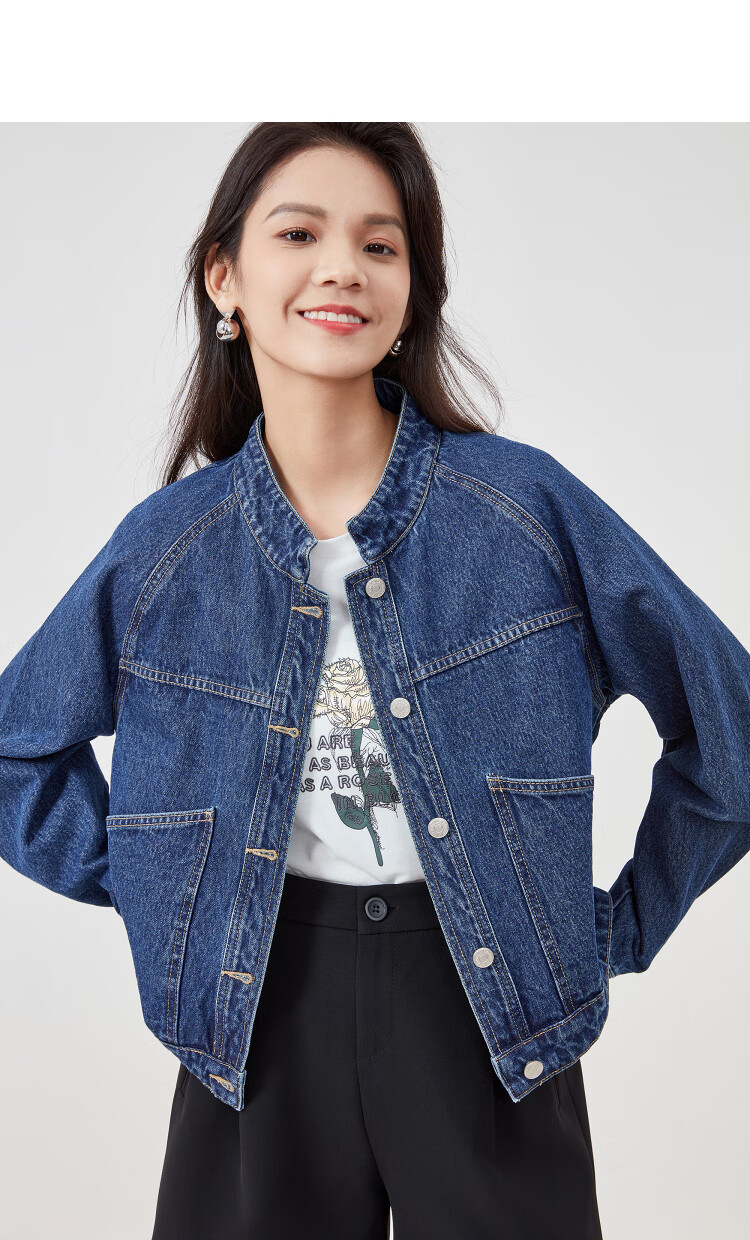 Sentubila Spring And Autumn Pure Cotton Denim Jacket, Short High-End Women's Clothing, Elegant Casual Versatile Top, Denim Blue, XL 31