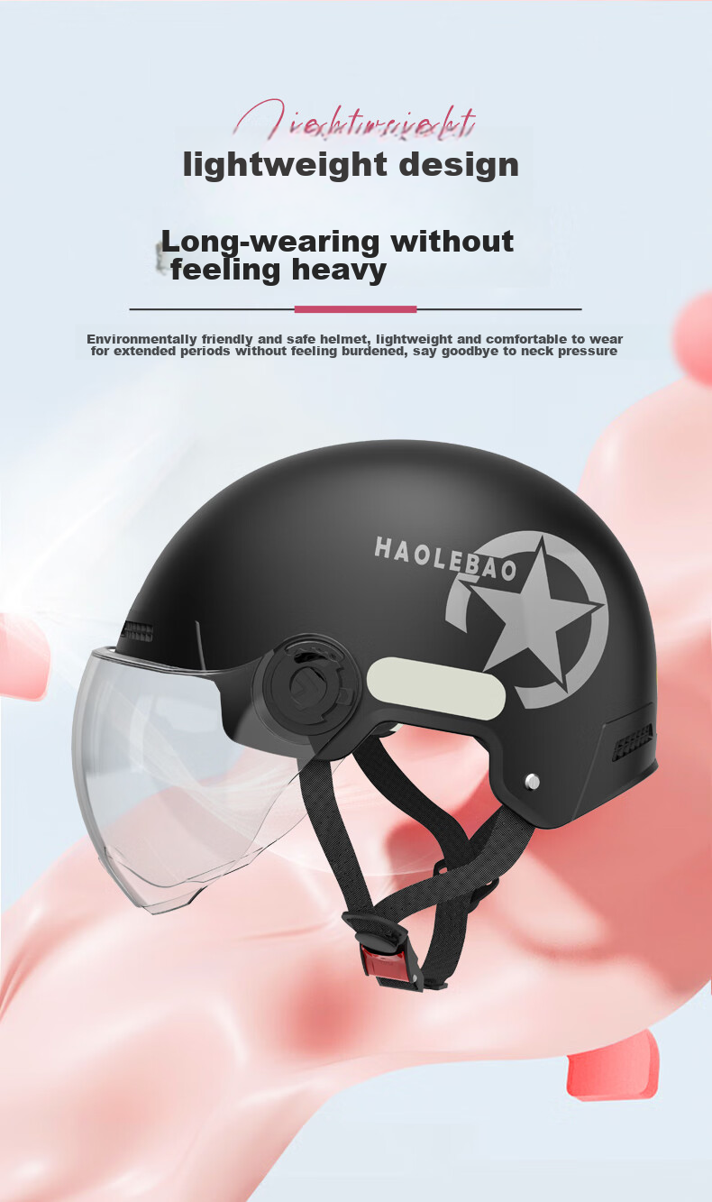 Haolebao New National Standard Class A 3C Certified Cycling Helmet, Unisex Summer And Autumn Electric Scooter Sun Protection Rainproof Adult Harley Half Helmet, Matte Black 9