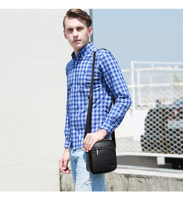 CROCODILE Top-Grain Leather Youth Shoulder Bag, Men's Fashionable Phone Pouch, Versatile Crossbody Small Bag, Birthday Gift T2397 9