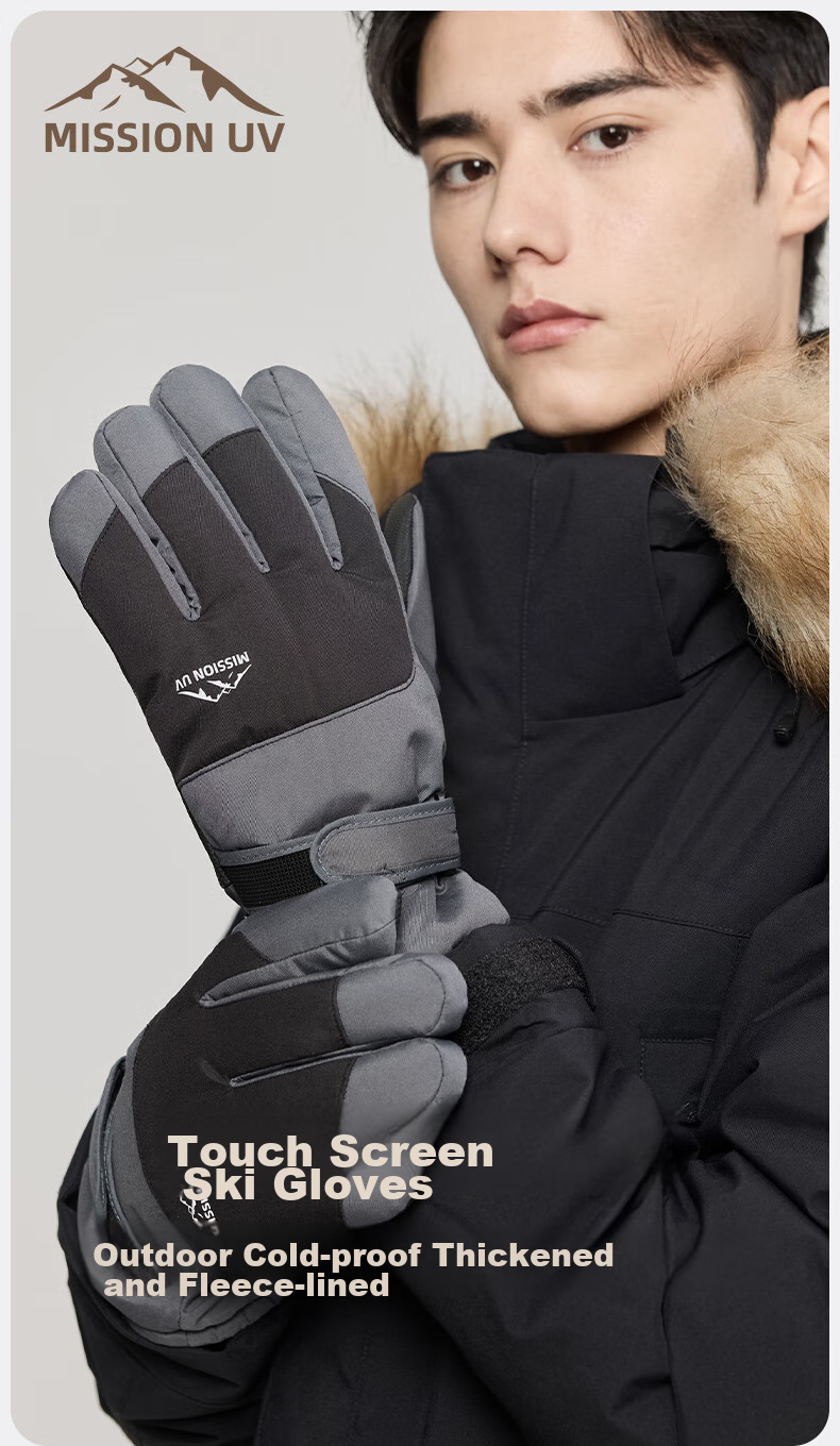 MISSION UV Ski Gloves for Men, Winter Thickened Fleece-Lined Windproof Cold-Resistant Water-Repellent Autumn And Winter Cycling Touchscreen Warm Gloves 1