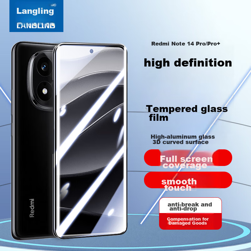 Защитное стекло LANGLING для Xiaomi Redmi Note 14 Pro/Pro+, полное покрытие экрана, высокая четкость, защита от отпечатков пальцев, противоударное, 9D