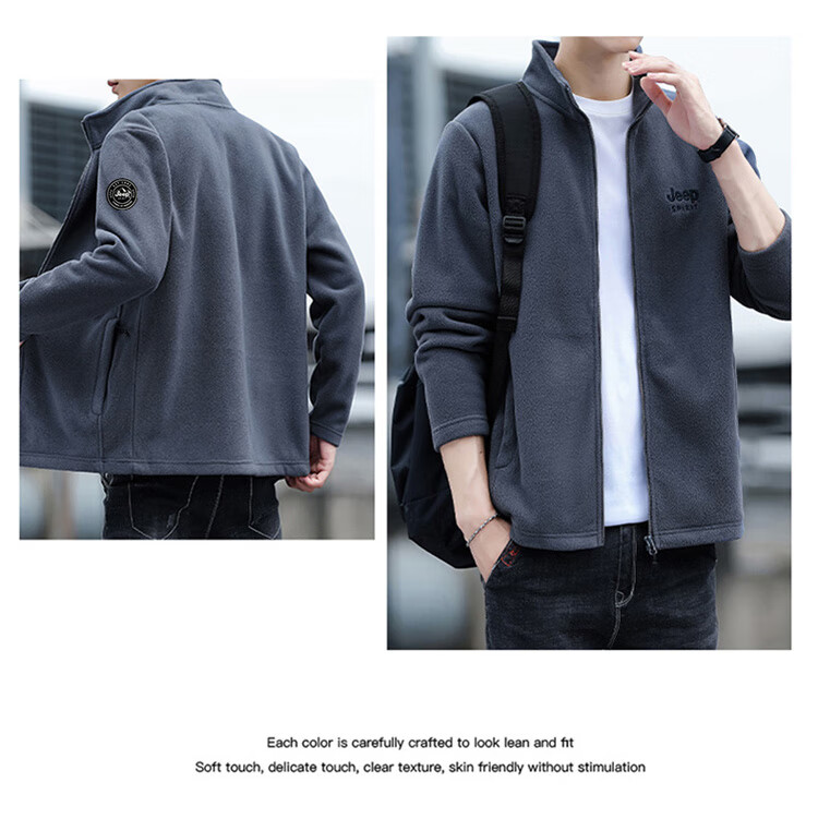 JEEP SPIRIT Men's Jacket, Zip-Up Sweatshirt, Autumn Menswear, Long-Sleeved Loose Casual Trendy Fleece Clothing 8