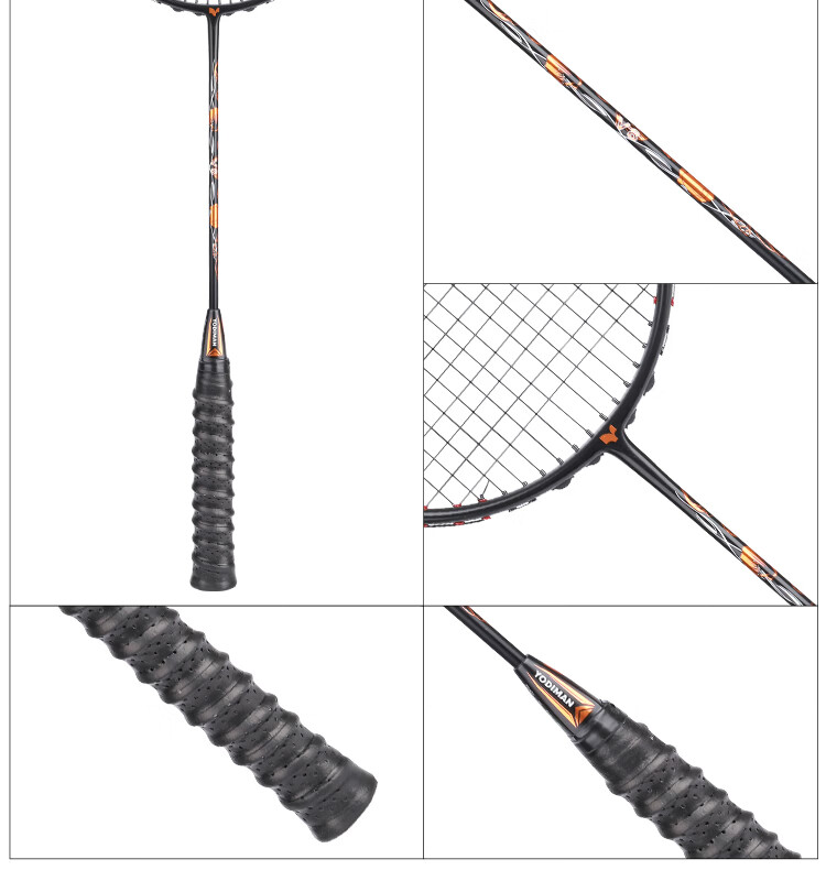 Yodiman Secondary-Shaped Black Gold Badminton Racket, 4U Full Carbon V8 Single Racket (Pre-Strung) 19