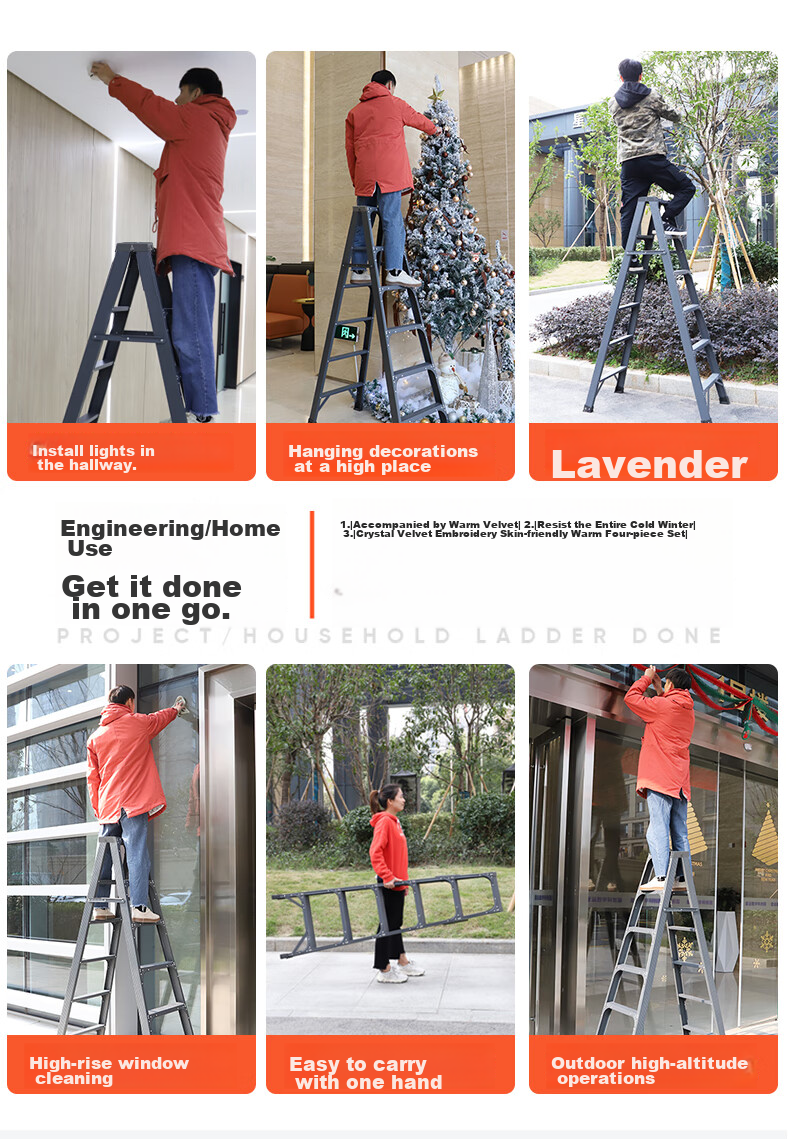 Cenggao Aluminum Alloy Household A-Frame Ladder, Foldable Engineering Ladder, Warehouse Industrial Ladder, Deep Space Gray Reinforced And Sturdy Model, 5 Steps 15