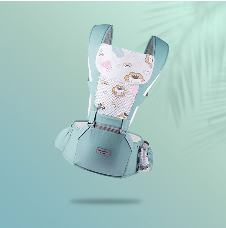 Aibaoshi Baby Carrier Waist Stool, Front And Cross-Carrier Style, Multifunctional, Breathable, Thin, with Head Protection, Detachable, M181 Mint Gree 17