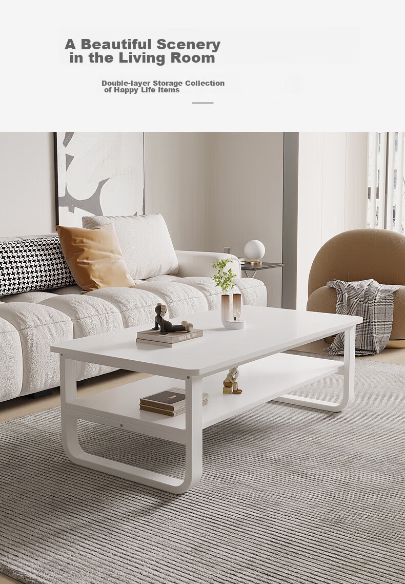 Gupujia Coffee Table, Simple Living Room Design for Small Apartments, Double-Layer Steel Frame, Small Tea Table, Small Table for Guests, Tea Table, Dark Gray, 120 Cm Long 4