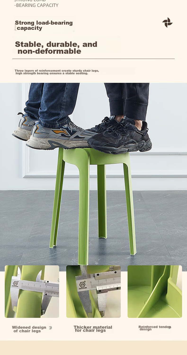 Jiuqiangu Fashionable Round Stool, Thickened Plastic Adult Stool, Stackable Dining Table Bench, Home Chair, Spare Stool, High Stool 2117 4