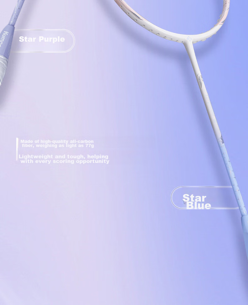 KUMPOO Badminton Racket, Full Carbon Fiber, Lightweight And Durable, Xunfeng Unicorn II, Starry Purple Cherry Blossom Pink String 5