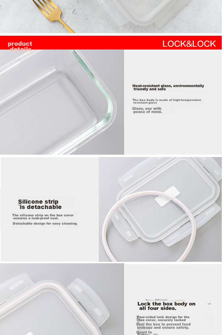 LOCK&LOCK Heat-Resistant Glass Lunch Box Set of Two, Bento Box, Meal Container, Sealed Bowl, Bento Bag, 750ml*2 8