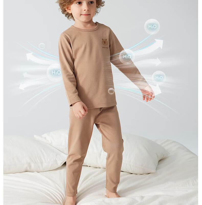 Beitaisi Children's Autumn Underwear Set, Baby Pure Cotton Thermal Underwear, Infant Autumn Clothing Set, Solid Color Style, Cat Belly Cotto 9