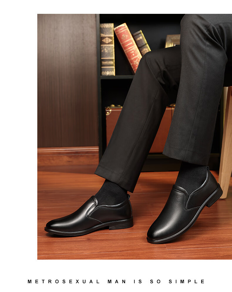 LAORENTOU Men's Leather Shoes, Top-Grain Cowhide Slip-On Business Casual Shoes Driving Shoes Loafers for Men A30305 Black 43 15