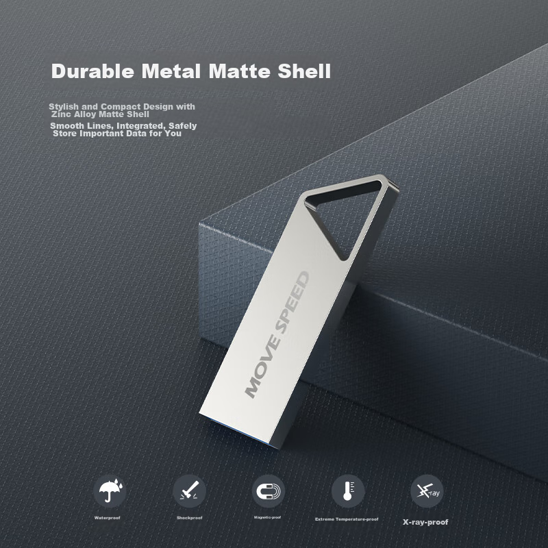 USB-накопитель MOVE SPEED 32GB USB 2.0 металлический, водонепроницаемый, противоударный, компактный, мини, серебристый
