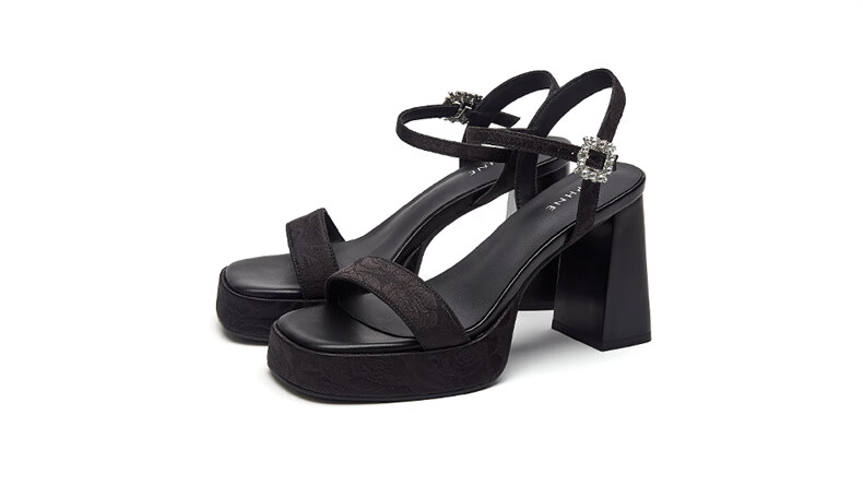 DAPHNE Chunky High Heels for Women, Summer Elegant Versatile Petite Height-Increasing Ankle Strap Sandals, Black, Size 36 13