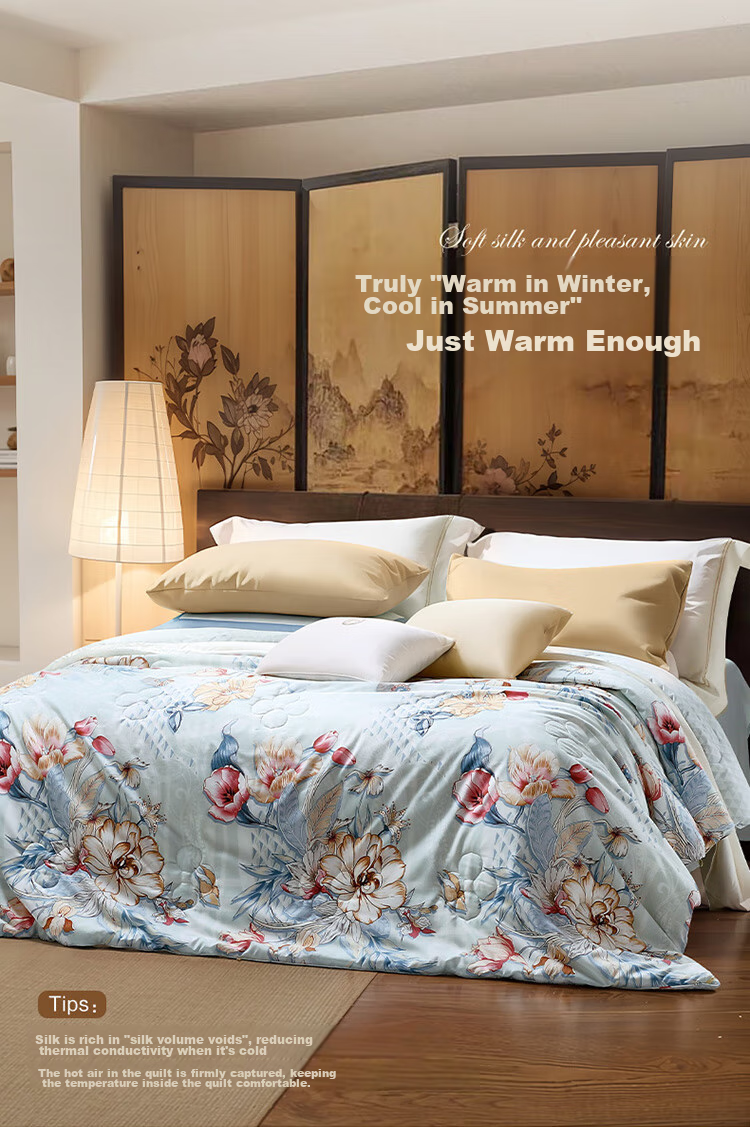 FUANNA Yumingshun 100% Silk Comforter for Winter, Single Warm Thick Duvet Insert, 4 Jin (2kg), 152*210cm, Gree 4