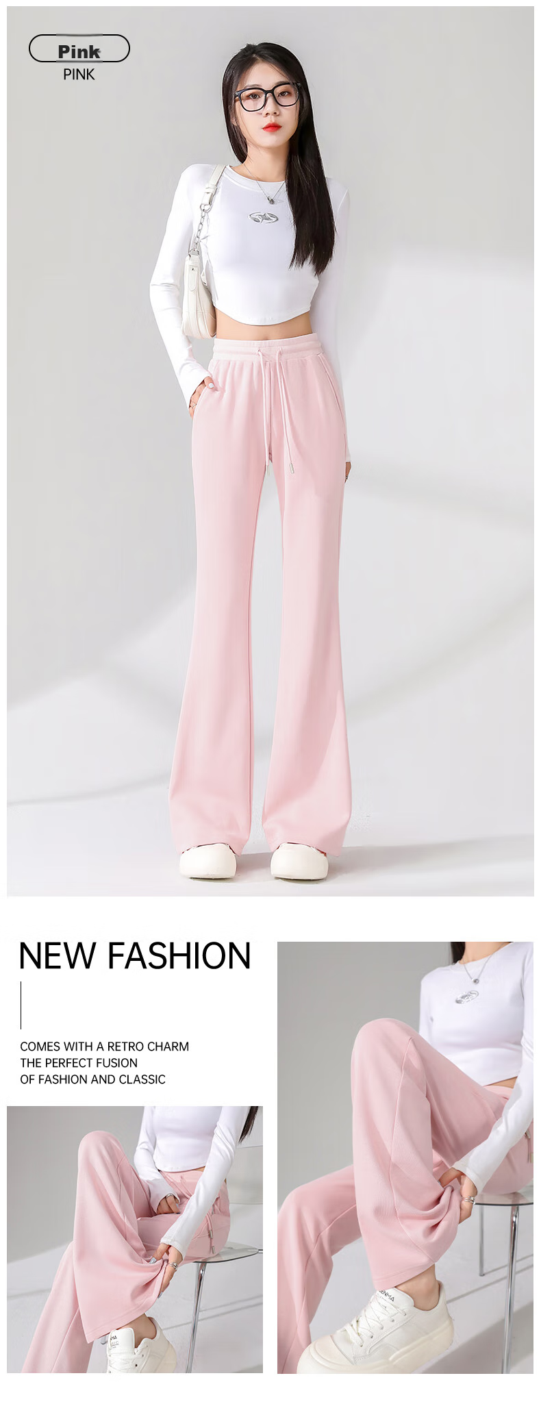 Baleno High-Waisted Flared Pants for Women, Spring And Autumn 2026, Elastic Waist, Slightly Flared Casual Long Pants, Fashionable Black Harem Pants 12