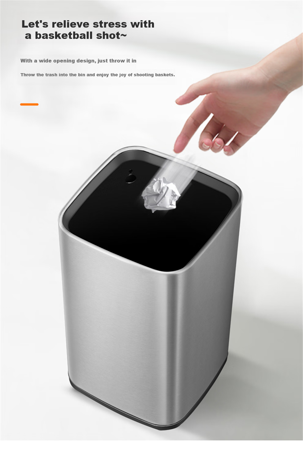 EKO Lidless Trash Can, 10L, Sand Steel, Large Size for Home Kitchen Bathroom, Stainless Steel Wastebasket, Recommended by Zhang Ruoyun, Model 9084 4