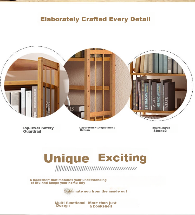 Anerya Bamboo Simple Bookshelf, Floor-Standing Storage Rack, Living Room And Office Bookcase, Cabinet Shelf, Storage Rack 2