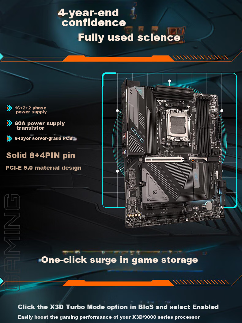 GIGABYTE X870 GAMING X WIFI7 Eagle X DDR5 Motherboard Supports AMD CPU AM5 9700X 9800X3D 9900X 9600X 3