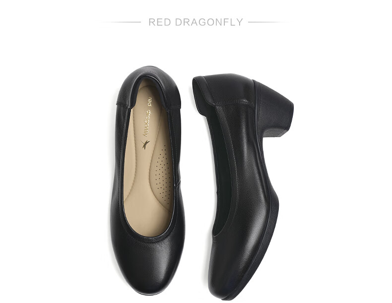 RED DRAGONFLY Chunky Heel Women's Shoes, Spring Commute Professional Leather Shoes, Soft-Soled Women's Shoes WBB15203, Black, Size 36 5