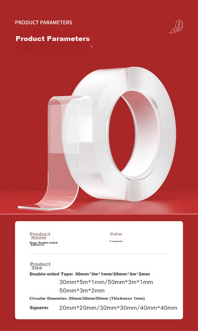 Ouliwen Transparent Tape, Nano High-Adhesion Strong Invisible Waterproof Double-Sided Tape, 50mm*3m*2mm 8