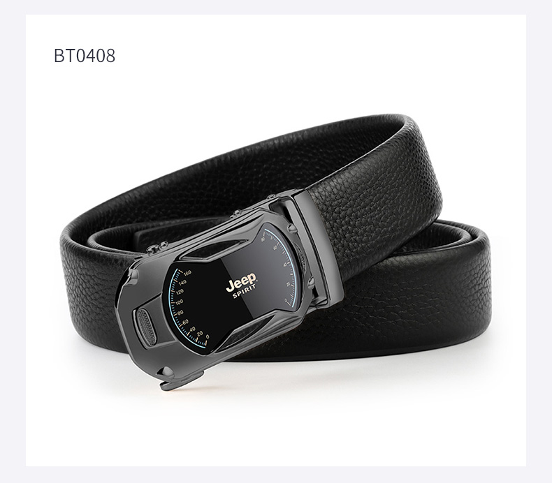 JEEP SPIRIT Men's Automatic Buckle Belt, Top-Grain Leather Business Trouser Belt, Casual Leather Belt Gift Box Set for Me 2
