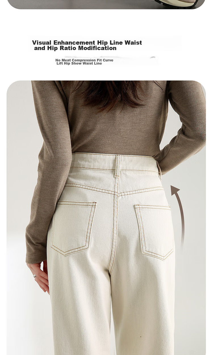 Sentubila Pure Cotton White Straight-Leg Jeans for Women, Spring And Autumn Women's Wear, High-Waisted Slimming Pants for Petite Women, Casual Retro Versatile Trousers 14