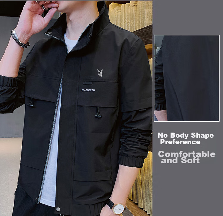 PLAYBOY Men's Jacket, Spring And Autumn Casual Workwear Trendy Outerwear, Black - 4XL 8