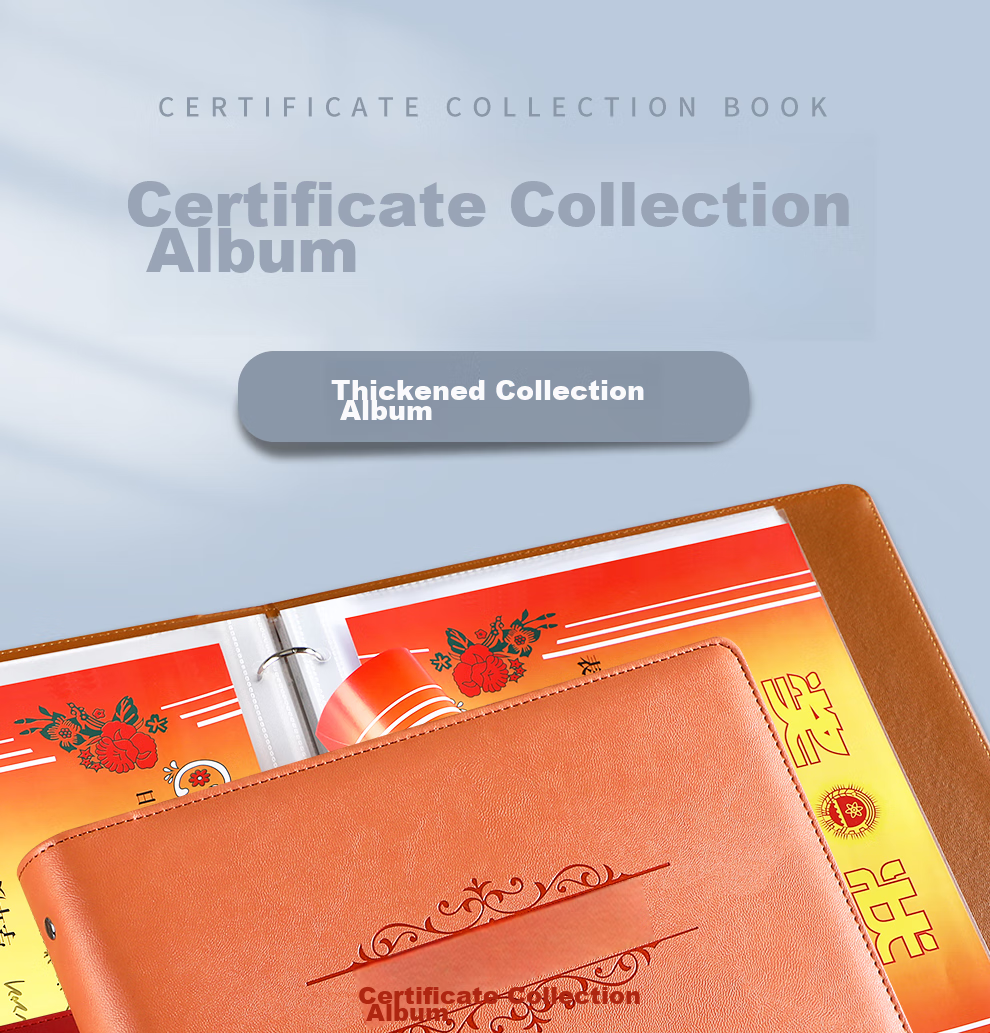 Faramon Certificate Collection Folder A4 Honor Certificate Leather Multi-Functional Storage Student File Folder Album Large Children's Collection Folder Leather - Orange A4*40 Sheets 1