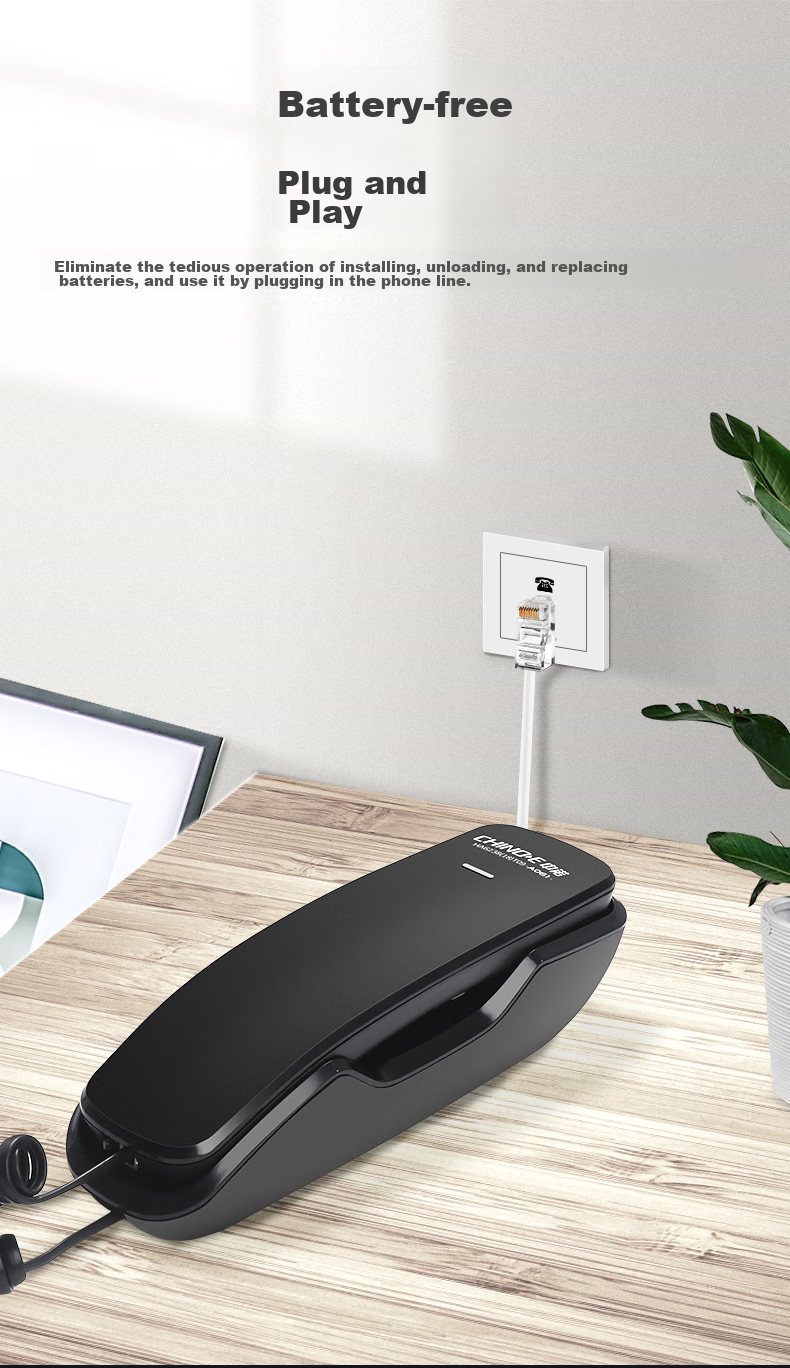 CHINO-E Telephone, Landline Hotel Phone, Small Handset, Desk And Wall Dual-Use, Battery-Free Wall-Mounted Extension, A061 Black Office Companio 3