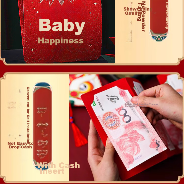 Jidukongjian Birthday Red Envelope, Baby's Birth Red Envelope, First Birthday Gift, Birthday Banquet Red Envelope, Gold-Stamped Folding Red Envelope with 6 Card Slots 4