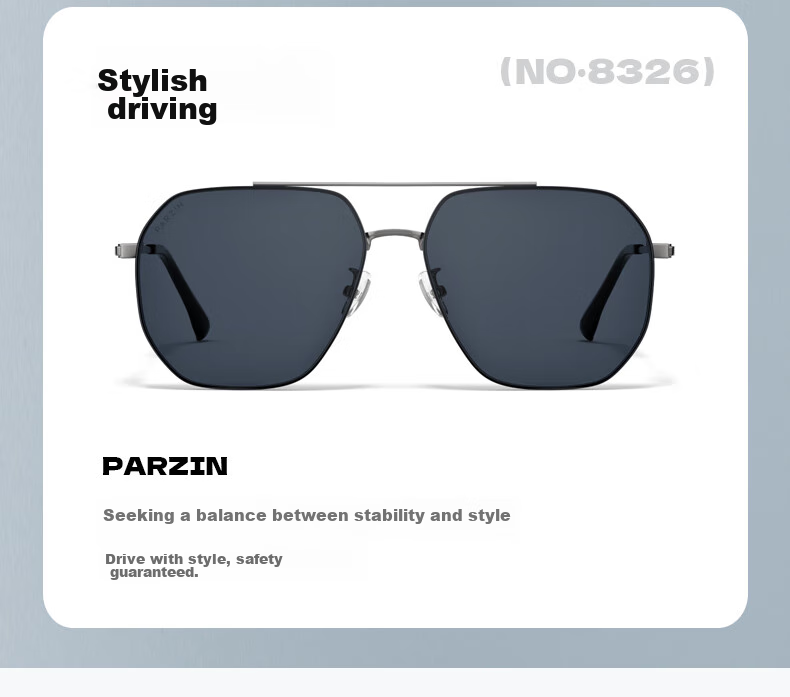 PARZIN Fan Chengcheng Style Double-Beam Alloy Aviator Sunglasses for Men, Polarized Sunglasses, Commuter Driving UV Protection Eyewear 5