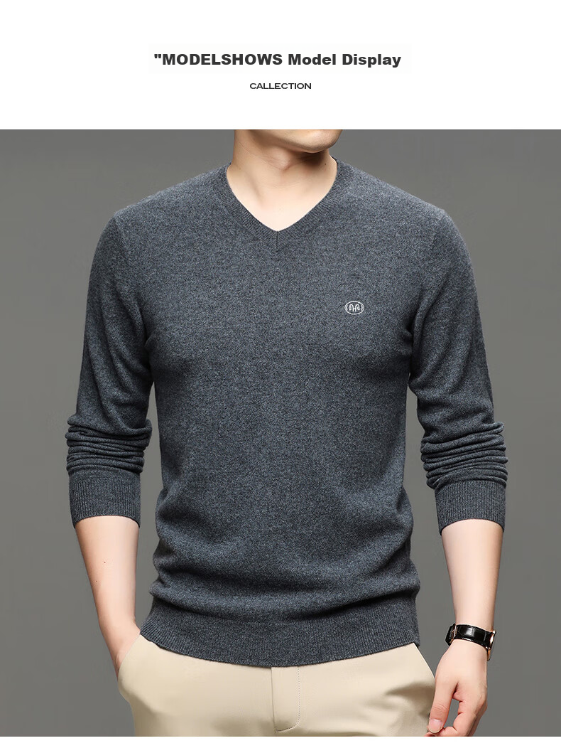 Hengyuanxiang Men's Thick 100% Pure Wool Sweater, Autumn And Winter Solid Color Casual Base Layer Knit Pullover for Young And Middle-Aged Me 15