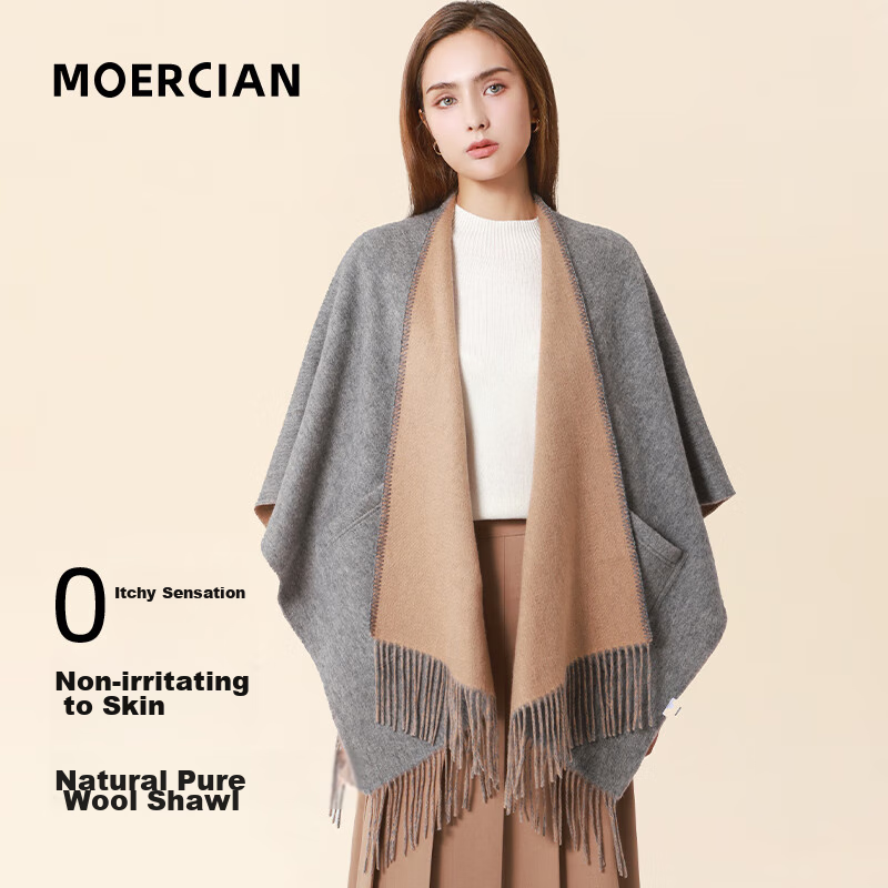 MOERCIAN Pure Wool Shawl for Women, Warm Scarf, Winter Luxury Item, Air Conditioning Cape, Birthday Gift for Mom, Present for Elders