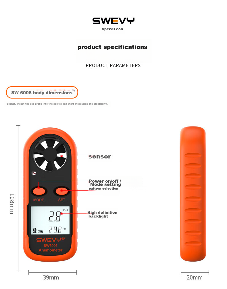 Suwei Anemometer Measures Wind Speed, High-Precision Handheld Air Flow Meter SW6016 14