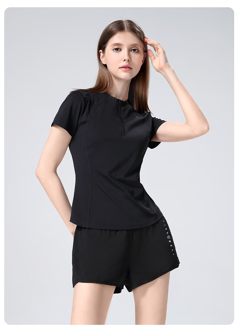 CAMEL Women's Sports Set, Summer New Style Running Yoga Fitness Short-Sleeve Shorts with Lining, Casual Elastic Sportswear 21