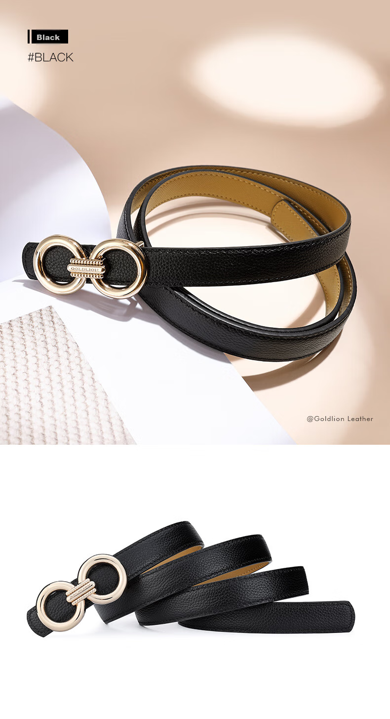 Goldlion Women's Leather Belt with Buckle, Versatile Waistband Gift Box, Birthday Present 7