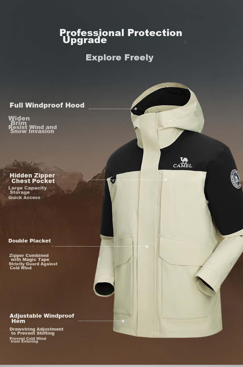 CAMEL Women's 3-in-1 Down Jacket Winter Detachable Liner Waterproof Coat 4