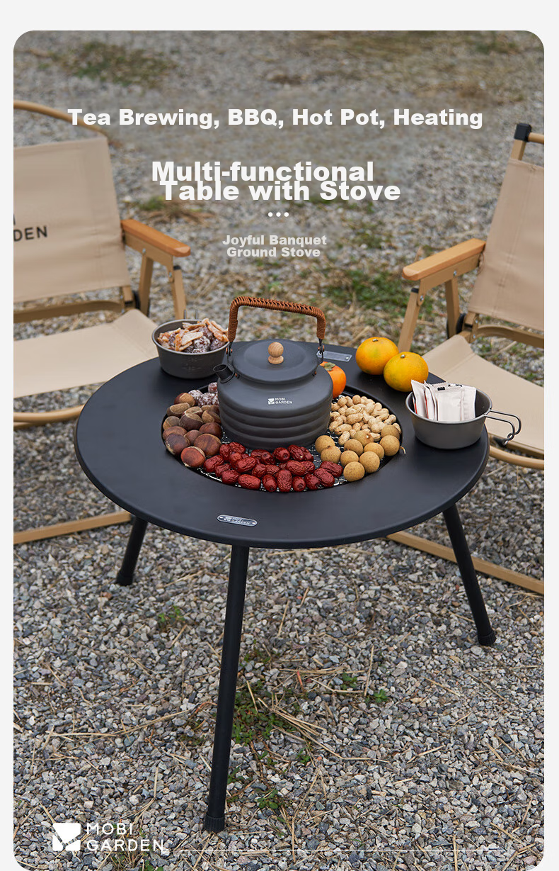 MOBIGARDEN Tea Stove, Outdoor Camping BBQ Grill, Indoor Heating Fire Pit Table, NX24688002, Obsidian Black 2