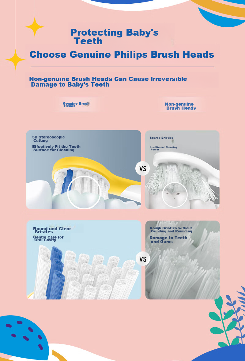PHILIPS Electric Toothbrush Heads Kids Mini Official Original 2-Pack HX6032/84 Compatible with Little Flying Brush HX5232 HX6322 HX6352 Electric Toothbrush 7